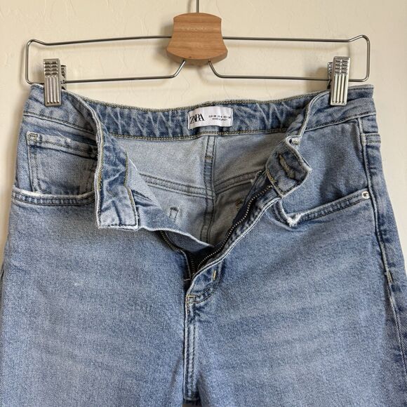 Zara Womens High Rise Slim Straight Raw Hem Ankle Vintage Wash Jeans Size 6 - Picture 5 of 13